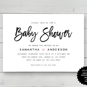 Black And White Gender Neutral Baby Shower Simple Baby Shower Baby Shower Invite Printable Invitation Invitation Simple Shower Invitation