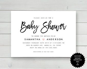 Black And White Gender Neutral Baby Shower Simple Baby Shower Baby Shower Invite Printable Invitation Invitation Simple Shower Invitation