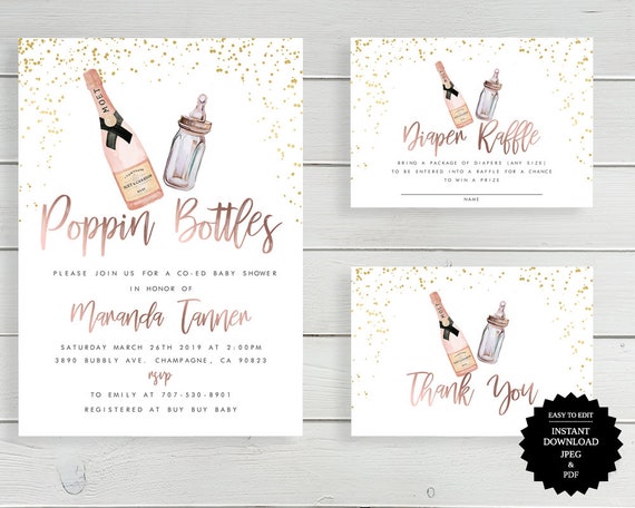 Poppin Bottles Baby Shower Invite Baby 