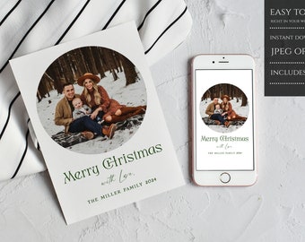 Modern Christmas Photo Card, Editable Modern Christmas Photo Card, Modern Family Christmas Photo Card, Instant Download