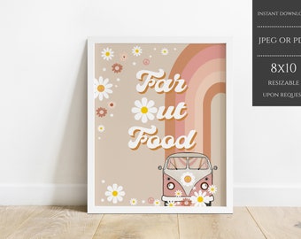 Groovy Food Party Sign, Far Out Food Party, Hippie Van Party Decor Birthday Sign, Food Sign Daisy Retro 70s Peace, Instant Download, GBPD