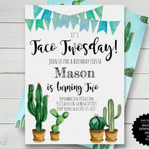 Taco Twosday Fiesta Fiesta Birthday Invitation Second Birthday Fiesta Invitation Taco Birthday Taco Tuesday Taco Twosday Invite Twosday