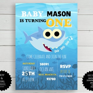 Baby Shark, Baby Shark Invite, Baby Shark Party, Shark Invitation, Baby Shark Birthday, Shark Birthday, Shark Birthday Party, Baby Shark