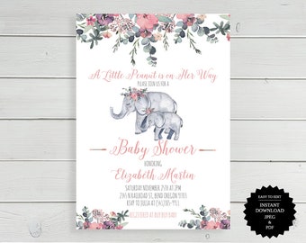 Little Peanut Baby Shower, Elephant Baby Shower, Baby Shower Invite, Invitation, Shower Invitation, Elephant, Elephant Invitation, Elephant
