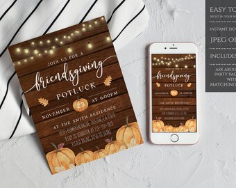 Editable Friendsgiving Dinner Invitation, Thanksgiving Potluck Dinner, Thanksgiving Mobile Invite, Friendsgiving Evite, Friendsgiving