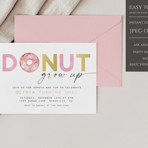 Donut erwachsen erste Geburtstagseinladung, Donut erste Geburtstagseinladung, sofortiger Download, druckbare Vorlage