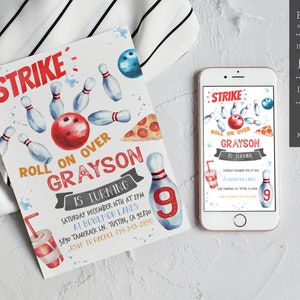 Bowling Birthday Party Invitation, Bowling Party Invite, Printable Invite, INSTANT DOWNLOAD - BBPI