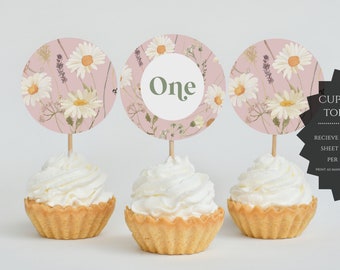 Wildflower First Birthday Cupcake Toppers, Wildflower Decor, Cupcake Toppers - WFBP