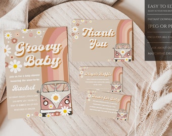 Groovy Baby Baby Shower Invitation, Groovy Baby Shower Invite, Retro Baby Shower Invitation, Hippie Baby Shower, Editable Template