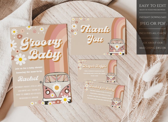 Groovy Baby Baby Shower Invitation, Groovy Baby Shower Invite, Retro Baby Shower Invitation, Hippie Baby Shower, Editable Template