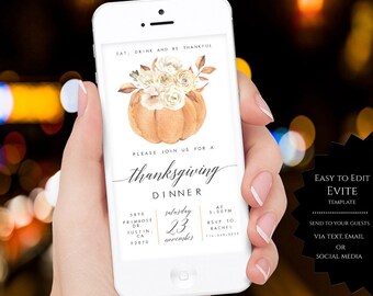 Thanksgiving Dinner Evite Invitation, Thanksgiving Invite, Friendsgiving Evite, Electronic Invite