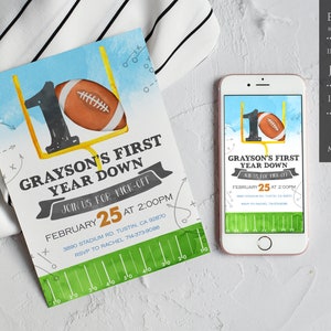 Football Birthday Invitation, First Year Down, Game On, Football Invite, Editable First birthday Invite Template, Boy Birthday Invite - FFBI