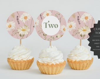 Wildflower Second Birthday Cupcake Toppers, Wildflower Decor, Cupcake Toppers - WSBP