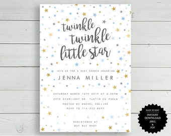 Twinkle Twinkle Baby Shower, Little Star Baby Shower Invite, Star Baby Shower, Twinkle Little Star Shower Invitation, Twinkle Baby Shower
