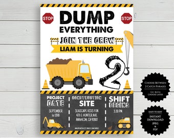 Fiesta de la construcción, construcción, invitación a la construcción, invitación de cumpleaños, invitación a la fiesta de cumpleaños del camión volquete, cumpleaños del camión volquete