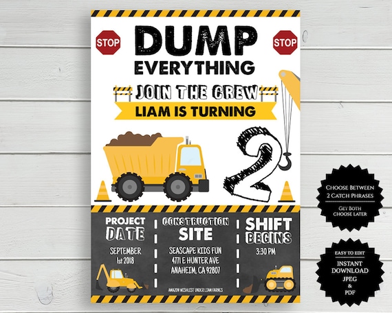 Construction Party, Construction, Construction Invite, Birthday Invitation, Dump Truck Birthday Party Invitation, Dump Truck Birthday