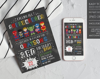 Superhero Birthday Party Invitation, Superhero Birthday, Superhero Invitation, INSTANT DOWNLOAD, Printable Invitation - SHBI