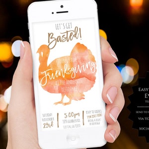 Friendsgiving Evite Invitation, Lets Get Basted Friendsgiving Evite Invitation Template, Thanksgiving Dinner Invite, Electronic Invite