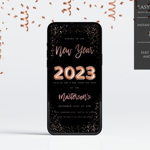 New Years Eve Party Evite, New Years Eve Electronic Invite, New Years Eve Digital Invitation, INSTANT DOWNLOAD, Rose Gold, Black