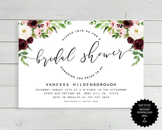 Bridal Shower, Bridal Shower Invite, Shower Invitation, Printable Invitation, Instant Download, Invitation, Floral Bridal Shower, Wedding