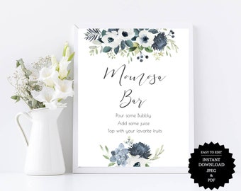Baby Shower Momosa Bar Sign Printable Momosa Sign Blue Floral Baby Shower Template 8x10 - OBBF