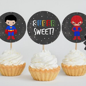 Superhero Birthday Cupcake Toppers, Superhero Birthday Decor, Matching Decor - SHBI