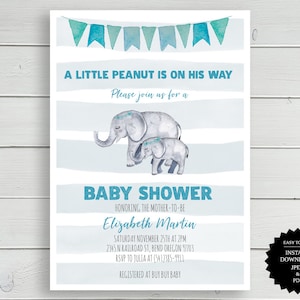 Little Peanut Baby Shower, Elephant Baby Shower, Baby Shower Invite, Invitation, Shower Invitation, Elephant, Elephant Invitation, Elephant
