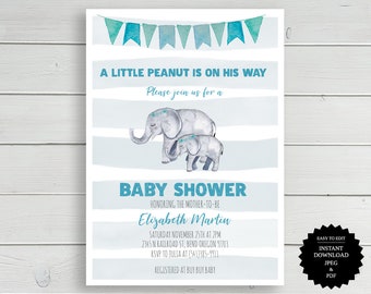 Little Peanut Elephant Baby Shower Invitation (Printable Invitation)