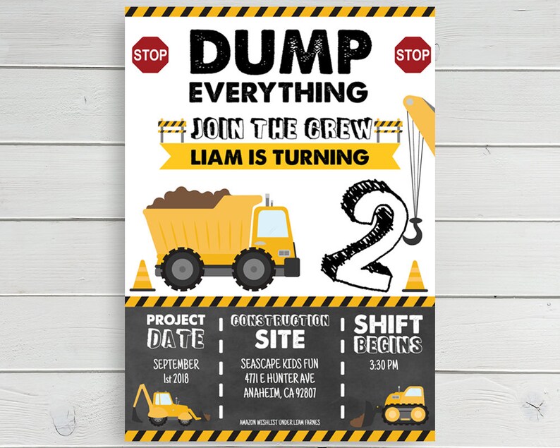 Construction Party, Construction, Construction Invite, Birthday Invitation, Dump Truck Birthday Party Invitation, Dump Truck Birthday image 4