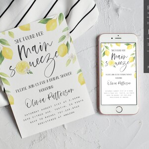 She Found Her Main Squeeze Bridal Shower Invitation, Lemon Bridal Shower Invitation, Lemon Themed Shower, Instant Download, Printable Invite