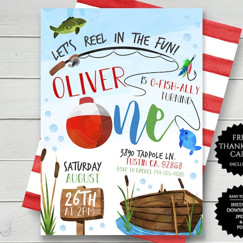 EDITABLE Fishing Birthday Invitation Template for 1st | Etsy