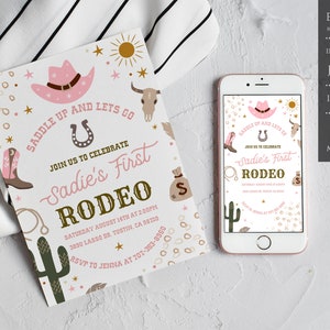 My First Rodeo Invitation, Cowgirl Birthday Invite, Wild West invitation, Cowgirl 1st Rodeo Invite, Printable Template, Instant Download
