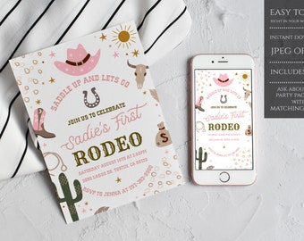 My First Rodeo Invitation, Cowgirl Birthday Invite, Wild West invitation, Cowgirl 1st Rodeo Invite, Printable Template, Instant Download