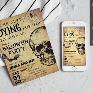 Invito di Halloween per adulti modificabile, Festa di Halloween, Inviti di Halloween spettrali, Inviti di Halloween con teschi, Inviti di Halloween vintage