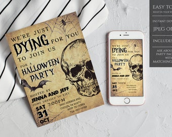 Editable Adult Halloween Invitation, Halloween Party, Spooky Halloween Invites, Skull Halloween Invitations, Vintage Halloween Invitation