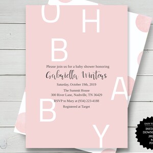 Oh Baby Pink Baby Shower Invitation Template Girl Baby Shower Invitation Template Editable Instant Download Printable 5&quot;x7&quot;