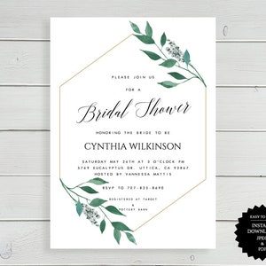 Bridal Shower, Bridal Shower Invite, Shower Invitation, Greenery Invitation, Greenery Shower, Greenery Bridal, Printable Invitation, Green