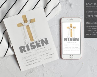 He Is Risen Easter Invitation, Easter Party Invitation, Printable Invitation