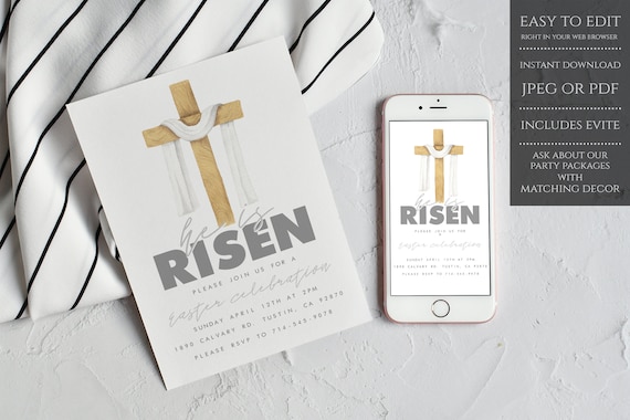 He Is Risen Easter Invitation, Easter Party Invitation, Printable Invitation