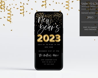 New Years Eve Party Evite, New Years Eve Electronic Invite, New Years Eve Digital Invitation, INSTANT DOWNLOAD