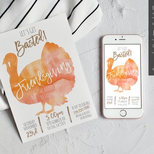 Lets Get Basted Friendsgiving Invitation Template Thanksgiving Dinner Invite Editable Instant Download Printable Invite 5&quot;x7&quot;