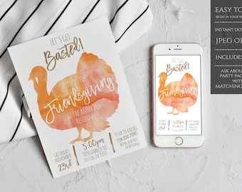 Lets Get Basted Friendsgiving Invitation Template Thanksgiving Dinner Invite Editable Instant Download Printable Invite 5"x7"