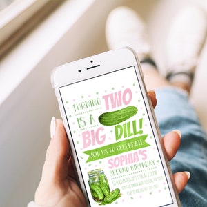 Pickle Birthday Invitation, Two Is A Big Dill Birthday Invite, A Big Dill Pickle Birthday Invite, Instant Download, Editable Template image 3