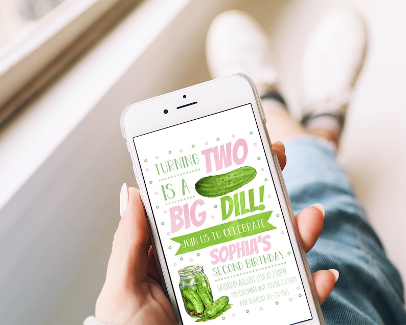 Pickle Birthday Invitation, Two Is A Big Dill Birthday Invite, A Big Dill Pickle Birthday Invite, Instant Download, Editable Template image 3