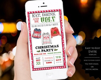 Ugly Sweater Christmas Party Evite Invitation, Holiday Party Evite Invitation, Electronic Invite, INSTANT DOWNLOAD