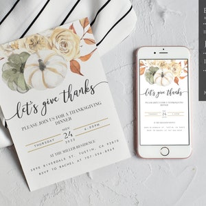 Thanksgiving Invitation, Lets Give Thanks Invitation, Pumpkin Invitation