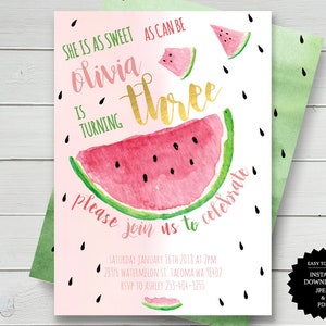 Watermelon Party Watermelon Birthday Watermelon Watermelon Invite Third Birthday Summer Birthday Invitation One In A Melon Birthday Invite