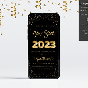 New Years Eve Party Evite, New Years Eve Electronic Invite, New Years Eve Digital Invitation, INSTANT DOWNLOAD, Gold, Black