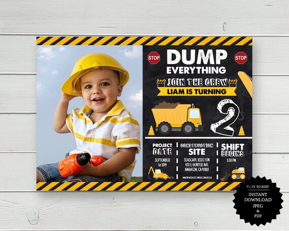 Construction Party, Construction, Construction Invite, Birthday Invitation, Dump Truck Birthday Party Invitation, Dump Truck Birthday