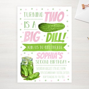Pickle Birthday Invitation, Two Is A Big Dill Birthday Invite, A Big Dill Pickle Birthday Invite, Instant Download, Editable Template image 2